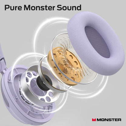 Monster Persona 3rd ANC Active Noise Canceling Headphones, Wireless Bluetooth 5.4 Over-Ear Headphones with 6 Mics, 70H Playtime and 3 EQ Modes, Deep Bass, Foldable Comfort Design for Travel, Purple