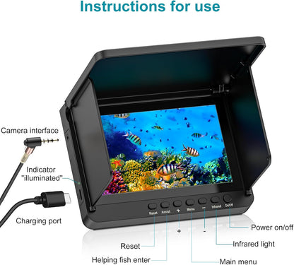 Underwater Fishing Camera with 4.3 Inch LCD, 5000mAh Battery, Infrared Night Vision Light, Portable Fish Finder with 100ft Cable for Ice Lake Boat Kayak Fishing