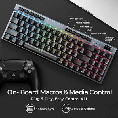 Mechanical Gaming Keyboard,RGB 104 Keys Ultra-Slim Rainbow LED Backlit USB Wired Keyboard with Blue Switches,Durable ABS Keycaps/Anti-Ghosting/Spill-Resistant Mechanical Keyboard for PC Mac Xbox Gamer