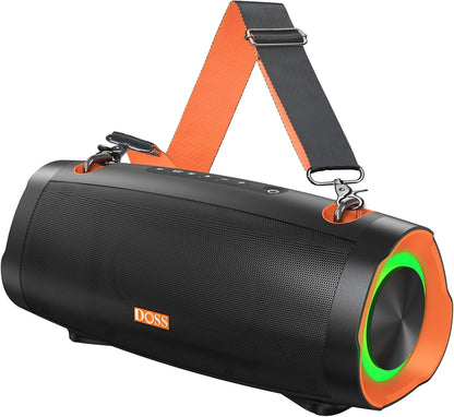 DOSS Extreme Boom Pro D100 Bluetooth Speaker with 140W Peak, 70W Bold Sound, Extra Bass, 24H Playtime, Beat-Sync Lights, IPX6 Waterproof, Portable Strap for Hiking, Camping-Orange