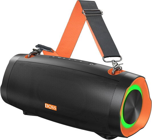 DOSS Extreme Boom Pro D100 Bluetooth Speaker with 140W Peak, 70W Bold Sound, Extra Bass, 24H Playtime, Beat-Sync Lights, IPX6 Waterproof, Portable Strap for Hiking, Camping-Orange