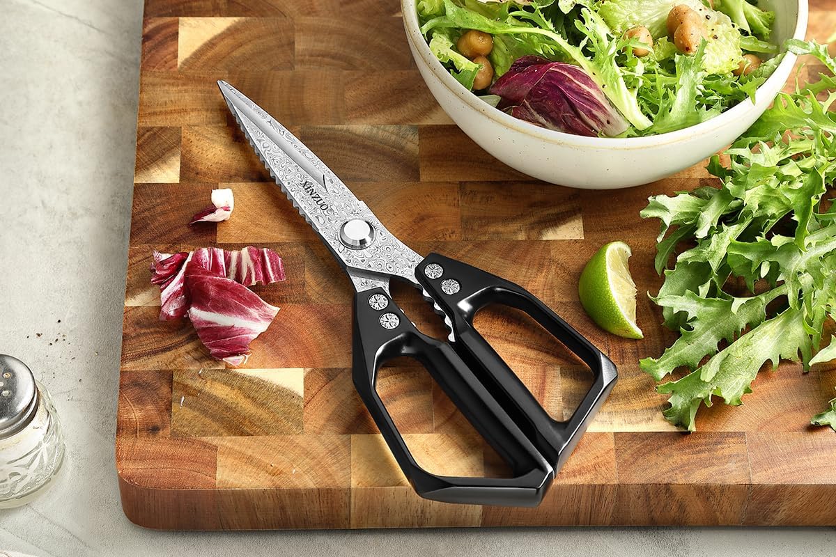 XINZUO Damascus Kitchen Shears – 110 Layer High Carbon Steel Poultry Scissors, Heavy Duty Kitchen Scissors for Chicken, Meat & Seafood, Multi-Purpose Chef Scissors