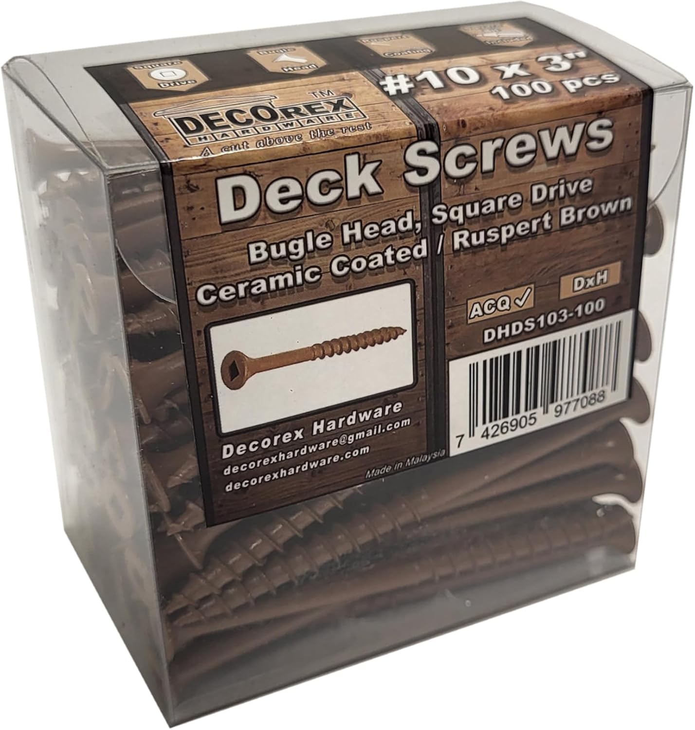 #8 x 3" Deck Screws | Square Drive | Bugle Head | Brown Ruspert | 100pcs Box