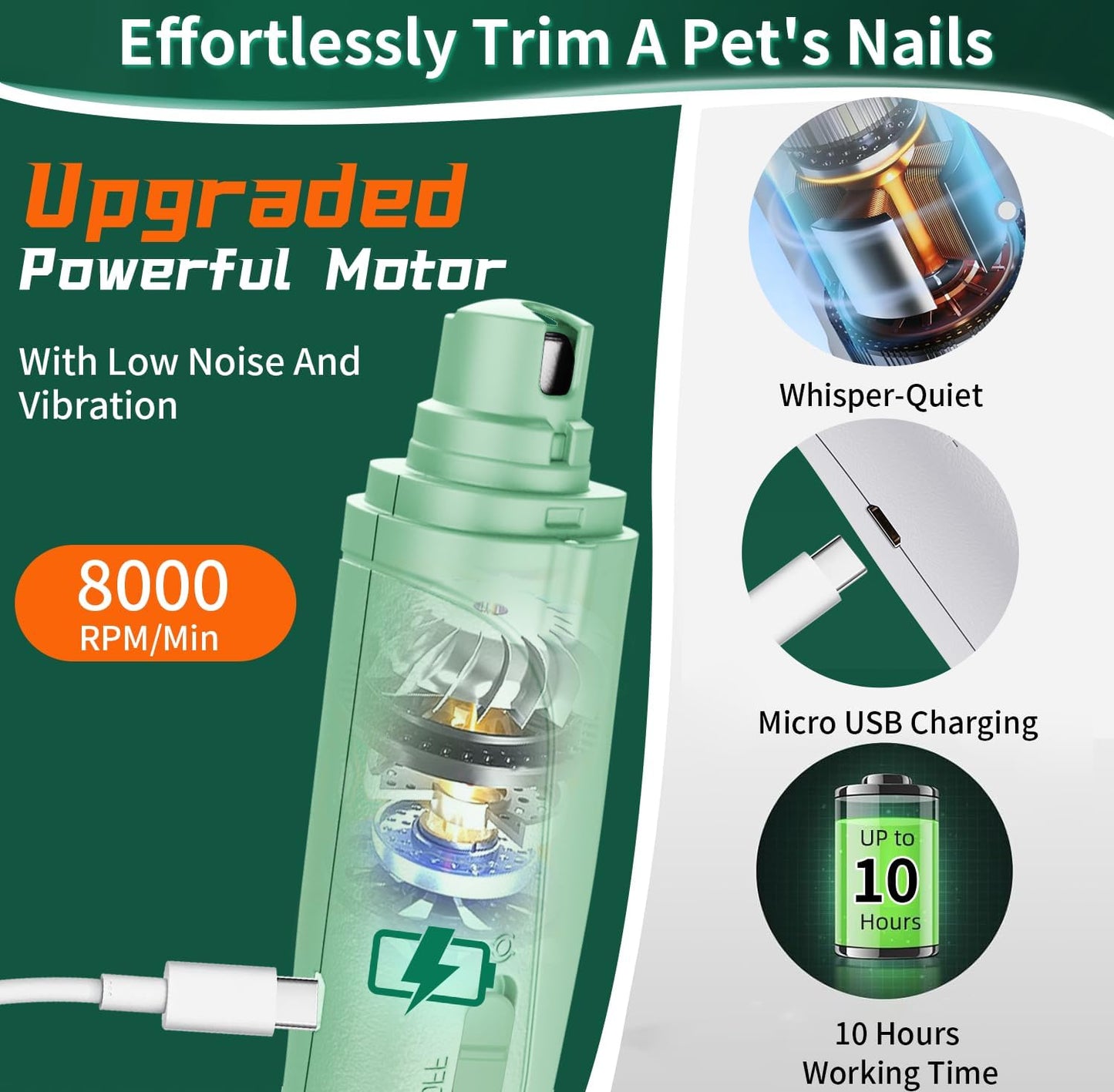 CATPICK 2-in-1 Cat Nail Clippers & Dog Nail Clippers Trimmers for Large Medium Small Dogs Cats Claw Trimmer Quick Sensor and Safety Guard USB Rechargeable with 2 LED Lights Dogs Nail Trimmer