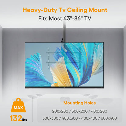 PrimeCables Ceiling TV Mount, Full Motion Hanging TV Mount Bracket for Most 43-86 Inch LED, LCD, OLED Curved/Flat Screen TVs up to VESA 600x400mm and 132 Lbs