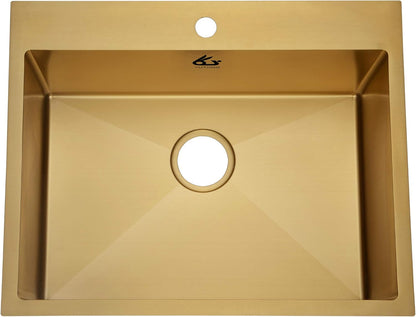 Yutong 16" x 20" Top-Mount/Drop in SS304 Stainless Steel Kitchen Black Sink Single Bowl Without Grid