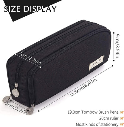 Big Capacity Pencil Case, OLIYuMi 3 Compartment Pencil Pouch Pencil Bag Storage Box Stationery Organizer Makeup Bag with Zipper Closure for Student Office College Boys and Girls (Pink)