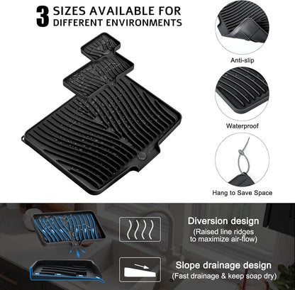 TIKNIK Silicone Dish Drying Mat for Kitchen Counter, Dish Drying Pad, Non-Slip Drain Pad with Built-in Drain, Heat Resistant Stone Drying Mat(40 L x 33 W cm, Grey)