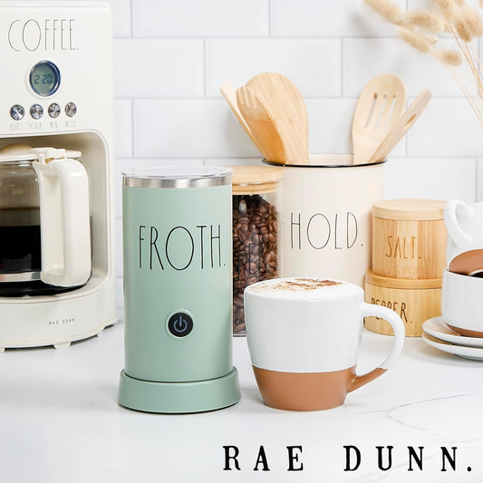 Rae Dunn - Electric Milk Frother - Elegant Automatic Milk Steamer and Frother, Milk Warmer, Hot and Cold Frothing Machine for Coffee, Latte, Cappuccino, Macchiato, - PuriLite