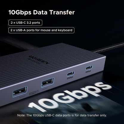 UGREEN USB C Hub(11 in 1), Revodok Pro 4K@120Hz DisplayPort, 4K HDMI, 2x 10Gbps USB-C Data, 100W PD, 1000Mbps Ethernet, SD/TF, 3.5mm, Laptop Docking Station for XPS, Surface, Thinkpad, Zenbok and More