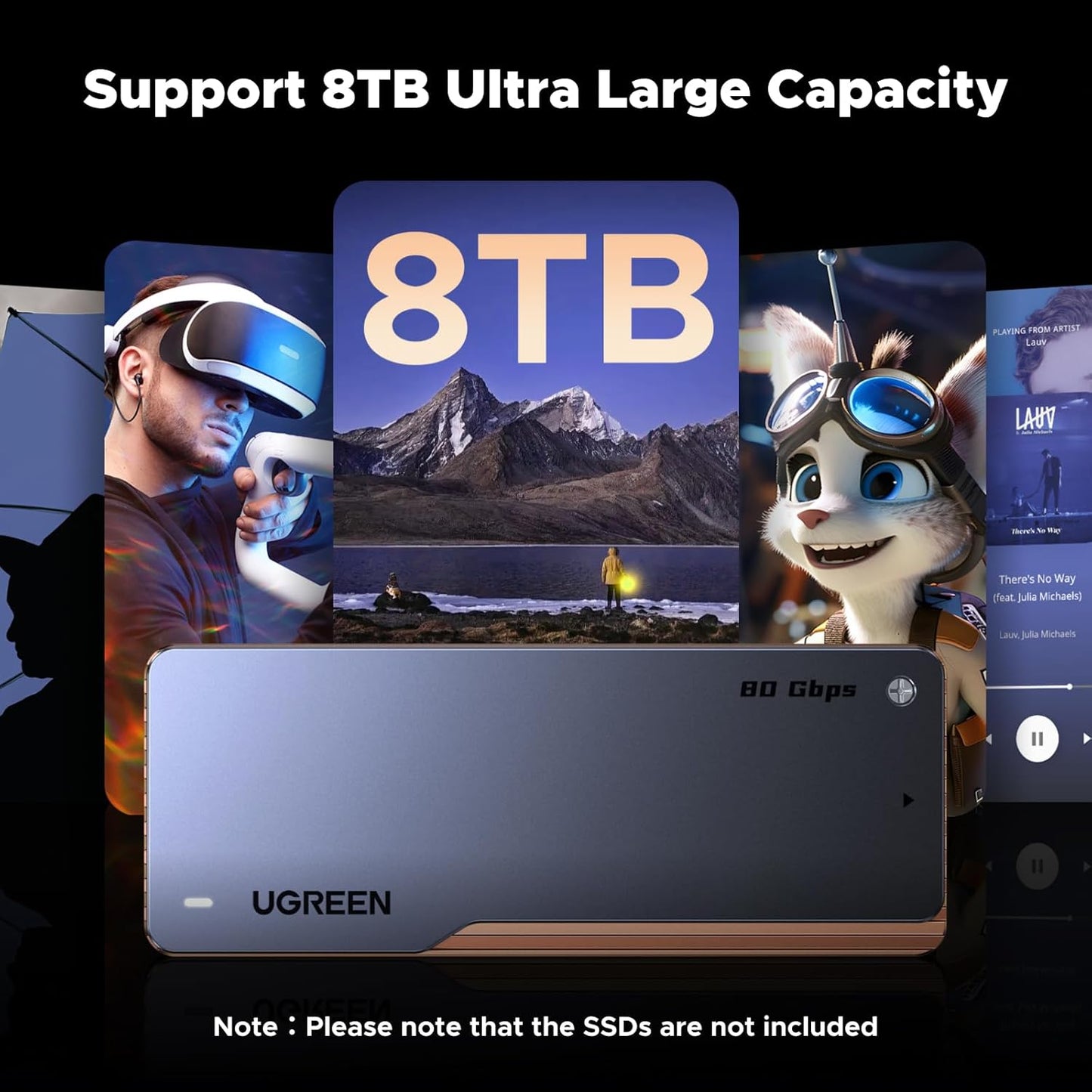 UGREEN 40Gbps M.2 NVMe SSD Enclosure with Fast Cooling Fan, NVMe Hard Drive Case Compatible with Thunderbolt 5 4 3, USB4 3.2 3.1 2.0, Support 8TB SSD 2280 B+M M-Key, 30cm USB C to C Cable Include