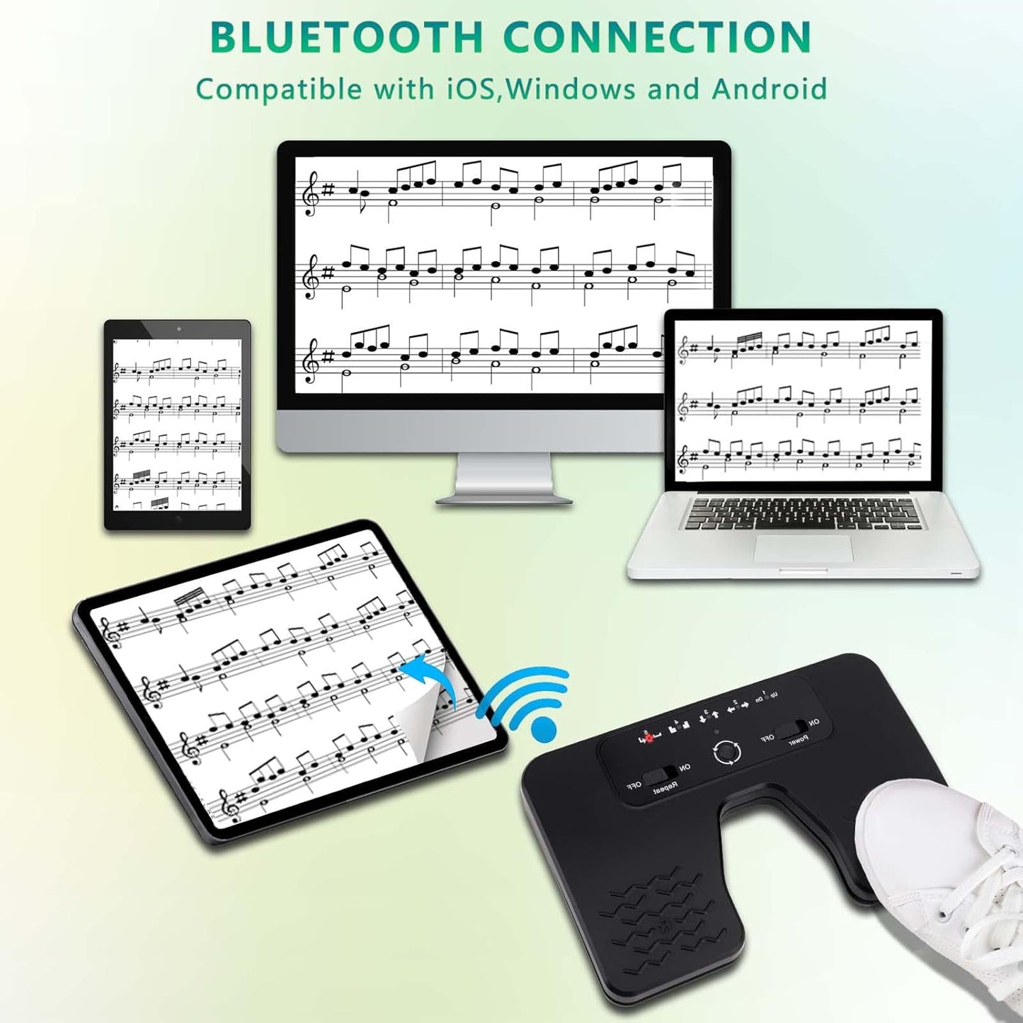 Yueyinpu Wireless Foot Pedal Hands-Free Music Page Turner for Tablets Smartphones Rechargeable Anti-Skid Pad (Classic)