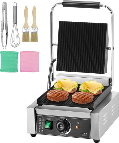 VEVOR 7 IN 1 Electric Contact Grill,1800W Indoor Panini Press Griddle,Stainless Steel Teppanyaki Grill with Nonstick&Removable Iron Plate, 0-446℉ Adjustable Temp Control,LCD Display,110V