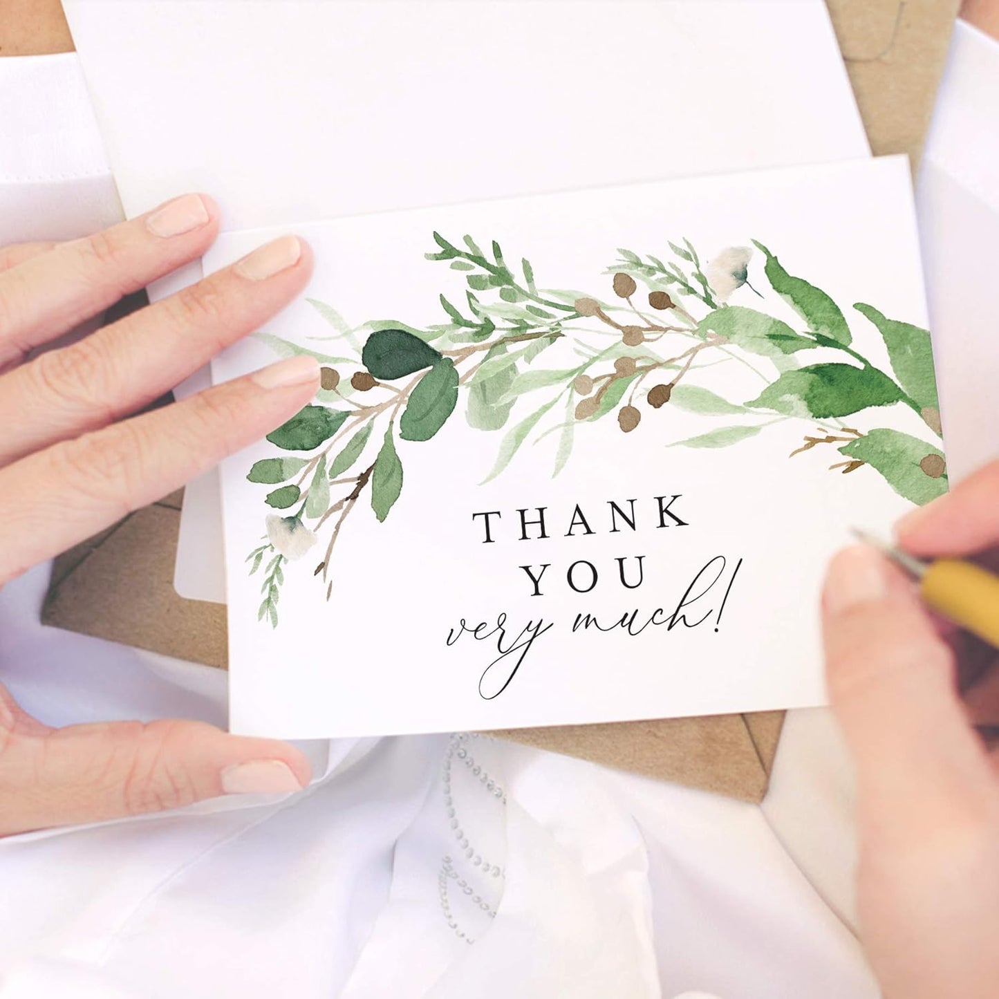 Bliss Collections Thank You Cards - Cards for Weddings, Receptions, Bridal Showers, Baby Showers, Graduations, Special (Rustic Greenery - 25 pieces)