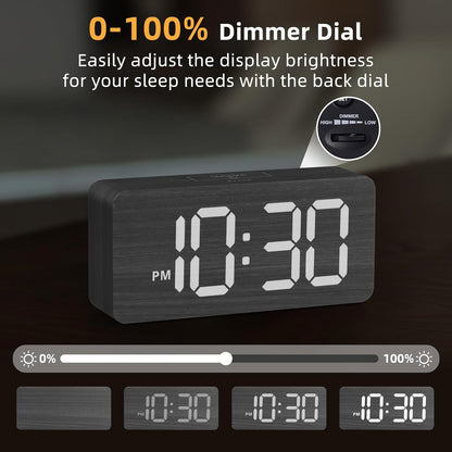 Purilite Select Wooden Digital Alarm Clock with Large LED Display