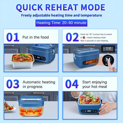 Cordless Electric Lunch Box,100W Self Heating Lunch Box,5 Cups Heated Lunch Box for Men,Multi-Mode Automatic Heating,Suitable for Office/Outdoor Use,Comes with an Insulated Bag and Utensils
