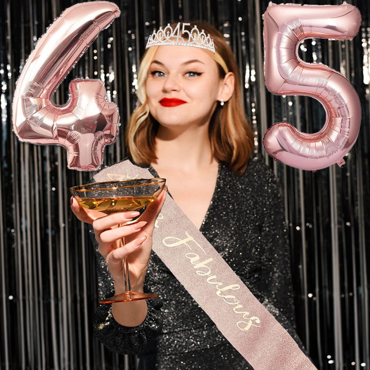 8pcs 40th Birthday Decorations gifts for Women, Including 40th Happy Birthday Cake Topper, Queen Sash with Pearl Pin, Sweet Rhinestone Tiara Crown for Women, Number Candles and Balloons (Rose Gold)