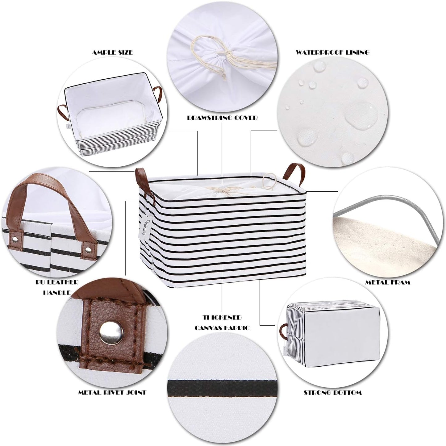Hinwo 6-Pack Small Canvas Fabric Storage Baskets Set with Handles, Open Storage Bins, Cube Storage Organizer, Shelf Organizer Bins for Closet, 7.9L, 12 x 8 x 5 Inches, Grey Stripe