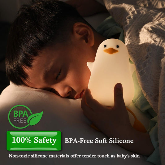 Cute Night Light for Kids, Duck Soft Silicone LED Touch Toddler Lamp with Timer, USB Rechargeable Dim Feeding Nightlight, Desk Bedside Bedroom Decor Birthday Gifts for Baby Children Women