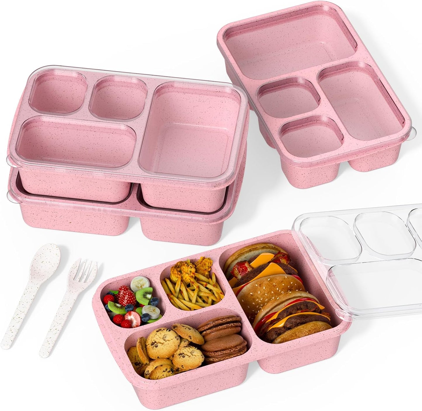 Large Capacity Bento Box for Adults, 4-Piece Set – Stackable Lunch Box with 4 Compartments, Microwave & Dishwasher Safe, Reusable Meal Prep Containers, Snack Containers for Kids & Adults (4 Colors)