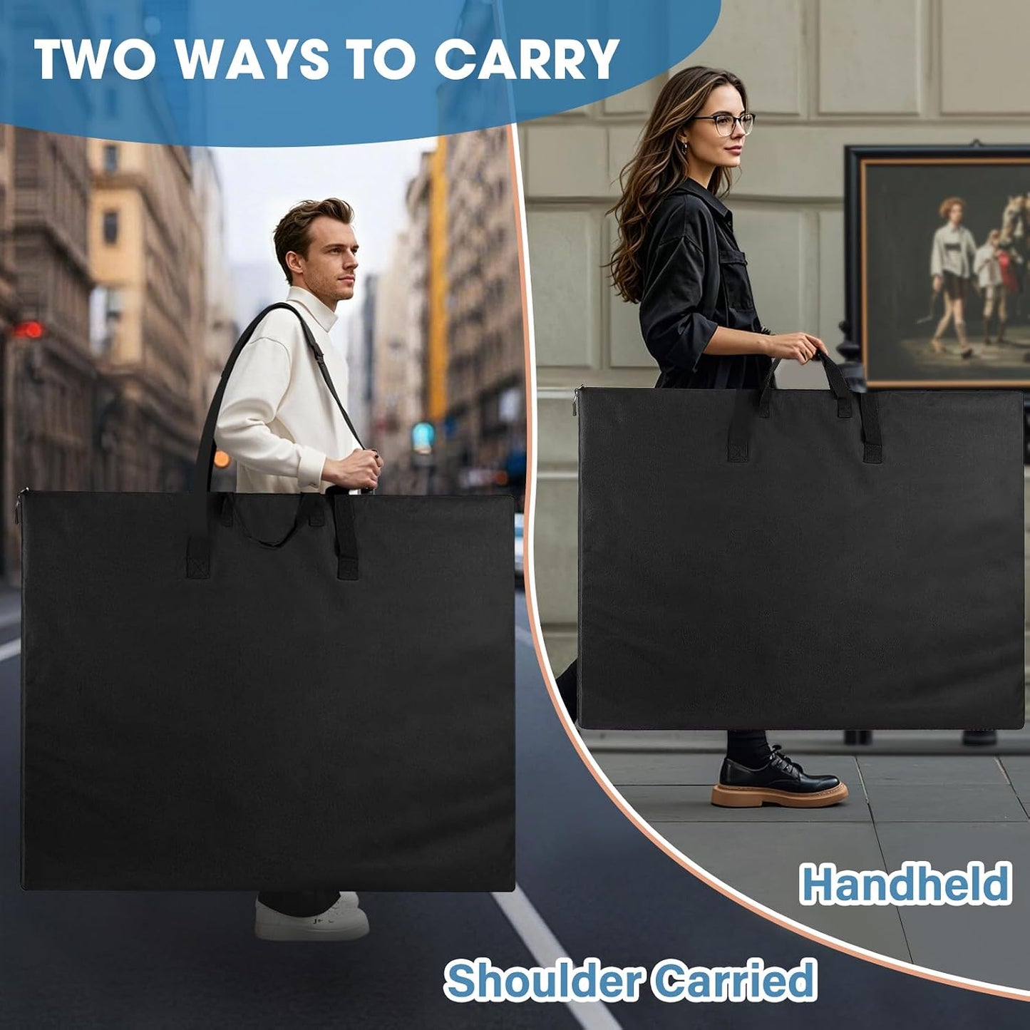 ZKOO Large Size Art Portfolio Bag, Light Weight Art Canvas Portfolio Case with Nylon Shoulder Strap, Carrying Storage Case for Artwork, Poster, Sketching, and Drawing (24"*36"-Black)