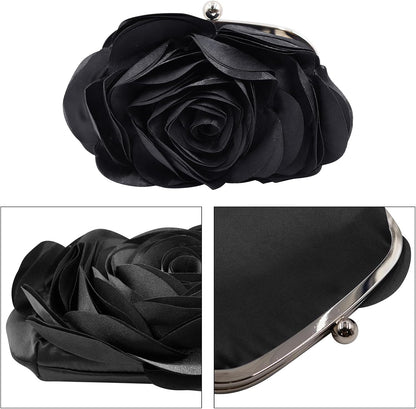 JAMBHALA Mini Women Rose Clutch Bags Evening Handbag with Detachable Chain for Wedding Party