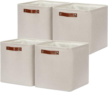 DULLEMELO Storage Baskets for Shelves, Fabric Collapsible Rectangular Storage Bins for Shelves, Closets, Nursery, Home, Office, Empty Gift Baskets (White&Teal)
