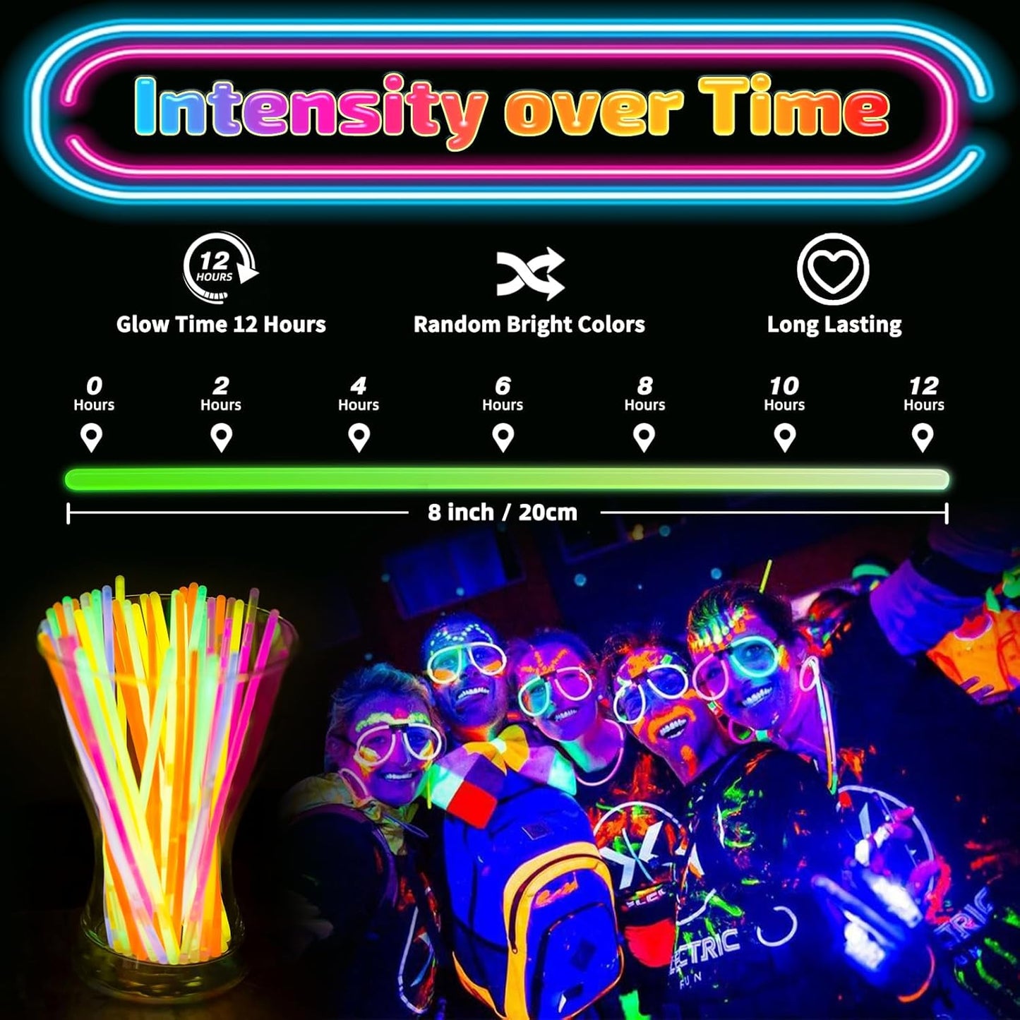 200 PCS Glow Sticks Bulk 8" Glowsticks, Glow Stick Bracelets Necklaces, Glow Party Supplies, Neon Glow Sticks, Glow in the Dark, Glowsticks Party Favors Light-up, Christmas, Easter