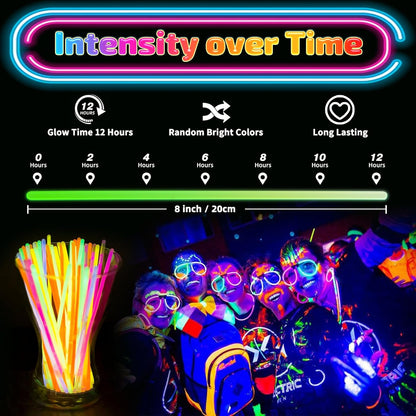 200 PCS Glow Sticks Bulk 8" Glowsticks, Glow Stick Bracelets Necklaces, Glow Party Supplies, Neon Glow Sticks, Glow in the Dark, Glowsticks Party Favors Light-up, Christmas, Easter