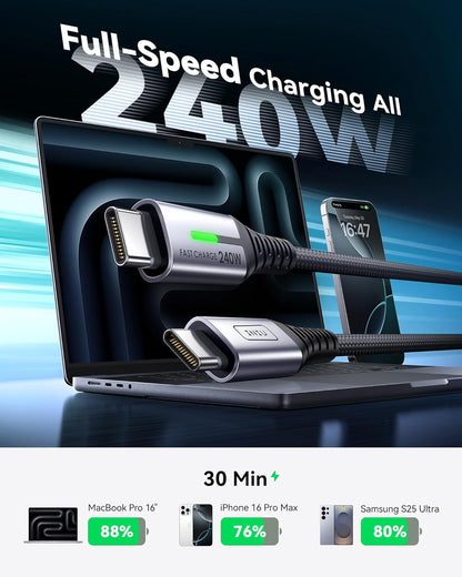 INIU USB C to USB C Cable, 240W 6.6ft Fast Charging Cord, Braided USBC to USBC Phone Charger Cable for Phone 16 15 Pro Max S24 S23 Laptops iPad Switch Steam Deck etc