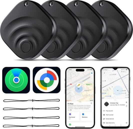 2026 Smart Tracker Tags Item Locator for Android & iOS Bluetooth Tracker Smart Tags Compatible with Apple Find My (iOS) & Google's Find Hub(Android) for Keys, Luggage, Wallet, Vehicles 4 Pack Black