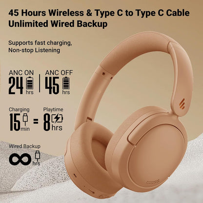 Edifier V80 Hybrid Active Noise Cancelling Bluetooth Headphones, Wireless Over Ear Headset with 45H Playtime, Wired Hi-Res Audio Fast Charging Multipoint Connection for Home Travel Office - Navy Blue