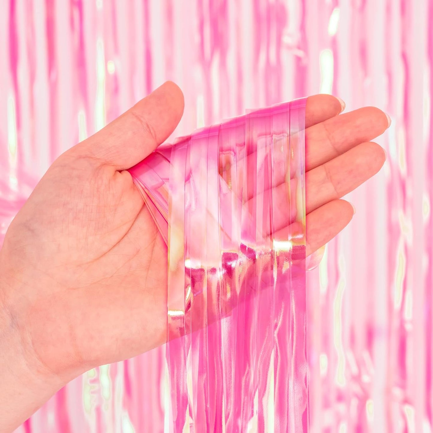 BRAVESHINE Pink Glitter Tinsel Foil Fringe Curtain - 2 Pcs 3.2x8.2 ft Metallic Party Supplies Photo Backdrop for Girl Princess Birthday Unicorn Bachelorette Butterfly Bridal Shower Party Decorations
