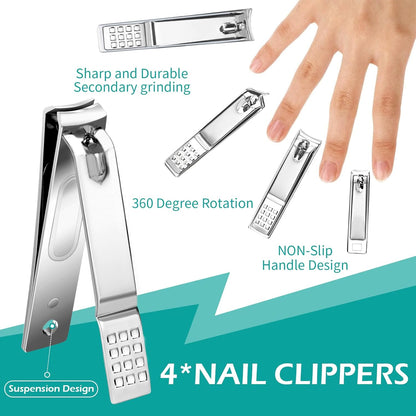 Nail Clippers Set, 26 Piece Manicure Set & Pedicure Kit, Stainless Steel Fingernail & Toenail Clipper Cutters, Professional Nail Care Tools with Luxurious Travel Case for Men and Women, Black