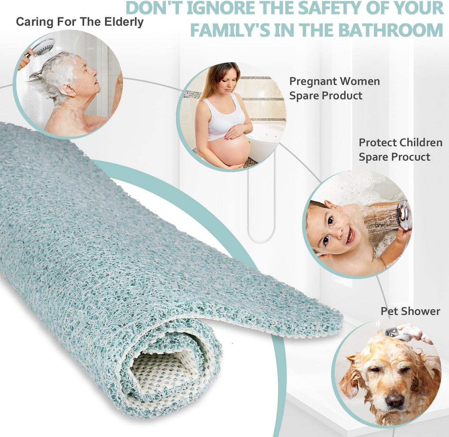 Square Shower Mat, Non Slip Bath Mat, Loofah Shower Stall Mats for Walk-in Shower, 32 x 32 Inches Shower Floor Mat with Drain, Bath Mats for Showers Bathroom, Tub, Seniors