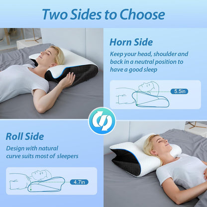 HOMCA Memory Foam Pillow, 2 in 1 Cervical Pillow for Neck Pain Relief, Ergonomic Neck Support Pillows for Side Back Stomach Sleepers with Breathable Pillowcase (Gray)
