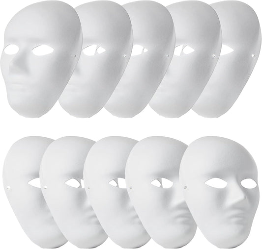 woshilaoDS 10 Pcs DIY Full Face Masks, Blank White Paintable Paper Mache Mask, DIY Craft Mask Masquerade Cosplay Halloween Mardi Gras Party Masks for Full Face Men, Women Masks