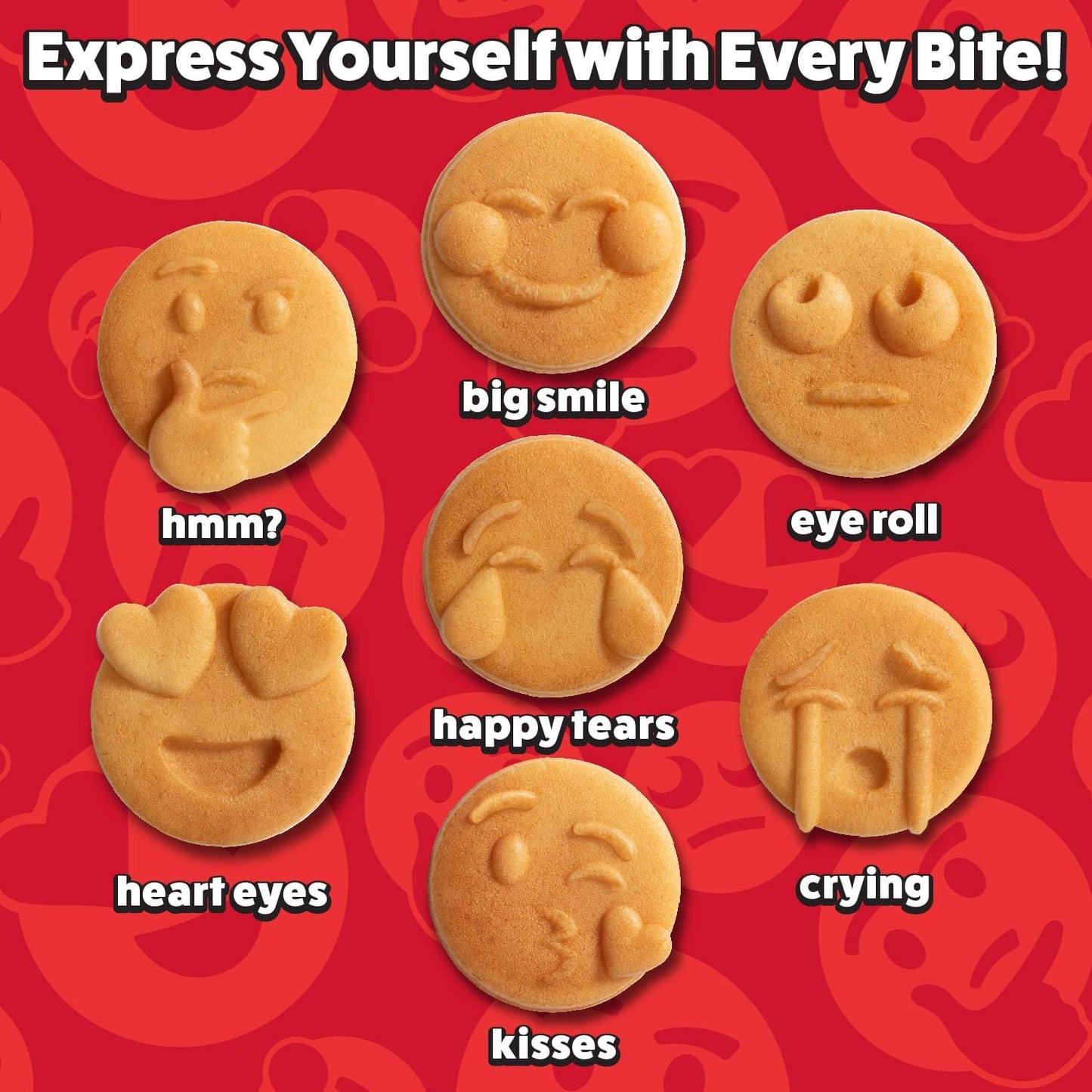 Mini Emojis Waffle Maker - Create 7 Adorable Emoji Waffles or Pancakes with Electric Non Stick Waffler Iron - Featuring a Kiss Face, Heart Eyes, Smile Expressions & More - Fun for Kids