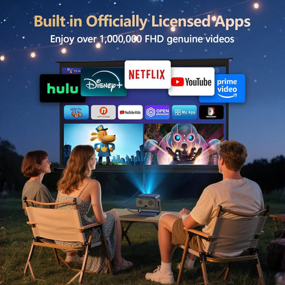 4K-Projector [1500 ANSI/Official-NetfIix/360°Stand] Outdoor Projector with WiFi 6 and Bluetooth, Auto Focus, Auto Keystone Smart Proyector Native 1080P Support 36W DoIby Audio 500'' Display HDR 10+