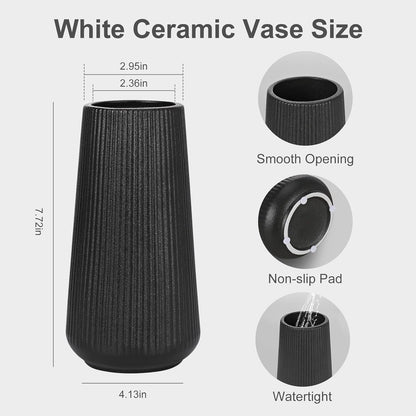 White Ceramic Vase, GUKJOB Small Cute Flower Vase for Pampas Grass, Home, Living Room, Dining Table, Farmhouse, Office Decor, Bedroom, Table, and Kitchen Shelf (White)