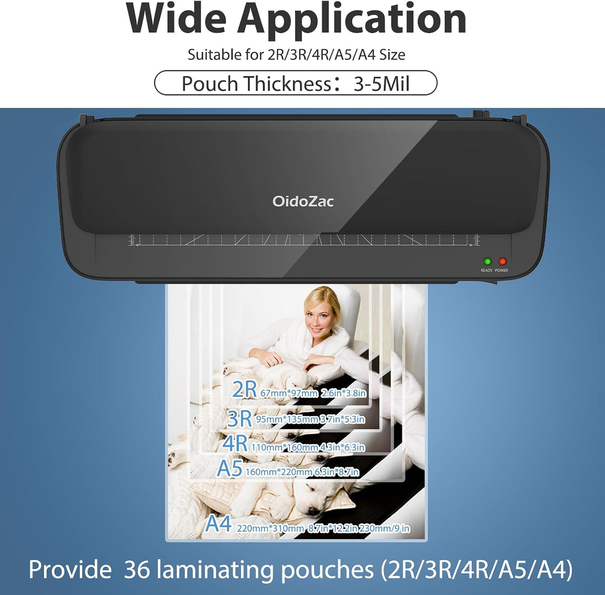 Laminator Machine, 11 in 1 Laminating Machine with 36 Laminating Sheets, A4/Letter Size Desktop Thermal Laminator 2 Temperature Modes 3 Cutters Built-in Paper Trimmer for Office School Home