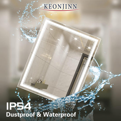 Keonjinn 40 x 24 Inch LED Mirror, Bathroom Mirror with Lights, LED Vanity Mirror, Wall Mounted Anti-Fog Dimmable Lighted Makeup Mirror for Bedroom, IP54 Waterproof (Horizontal/Vertical)