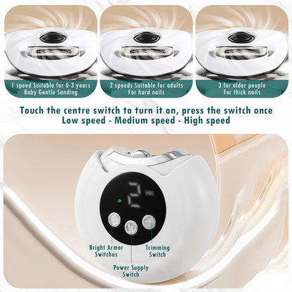OneNine Electric Nail Clipper, Automatic Nail Trimmer with LED Light & 3 Speeds with Nail Scraps Storage, USB Rechargeable Safety Fingernail Trimmer for Baby, Children, Kids, Adult, Seniors (Champagne)