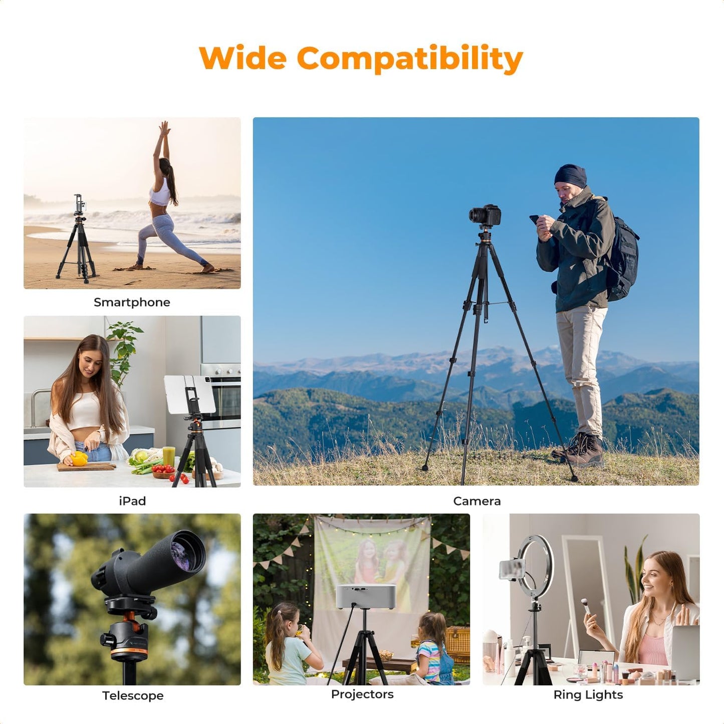 K&F Concept Tripod, 75" Camera Tripod with Remote and 2-in-1 Phone Holder,Travel Phone Tripod with 360° Rotation Metal Ball Head Load Capacity 17.6lbs,Lightweight Outdoor Tripods for DSLR Camera