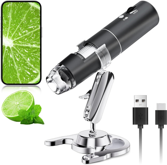 SKYBASIC Wireless Digital Microscope,50X-1000X Magnification WiFi Portable Handheld Microscopes with Adjustable Stand HD USB Microscope Camera Compatible with iPhone Android iPad Windows Mac Computer