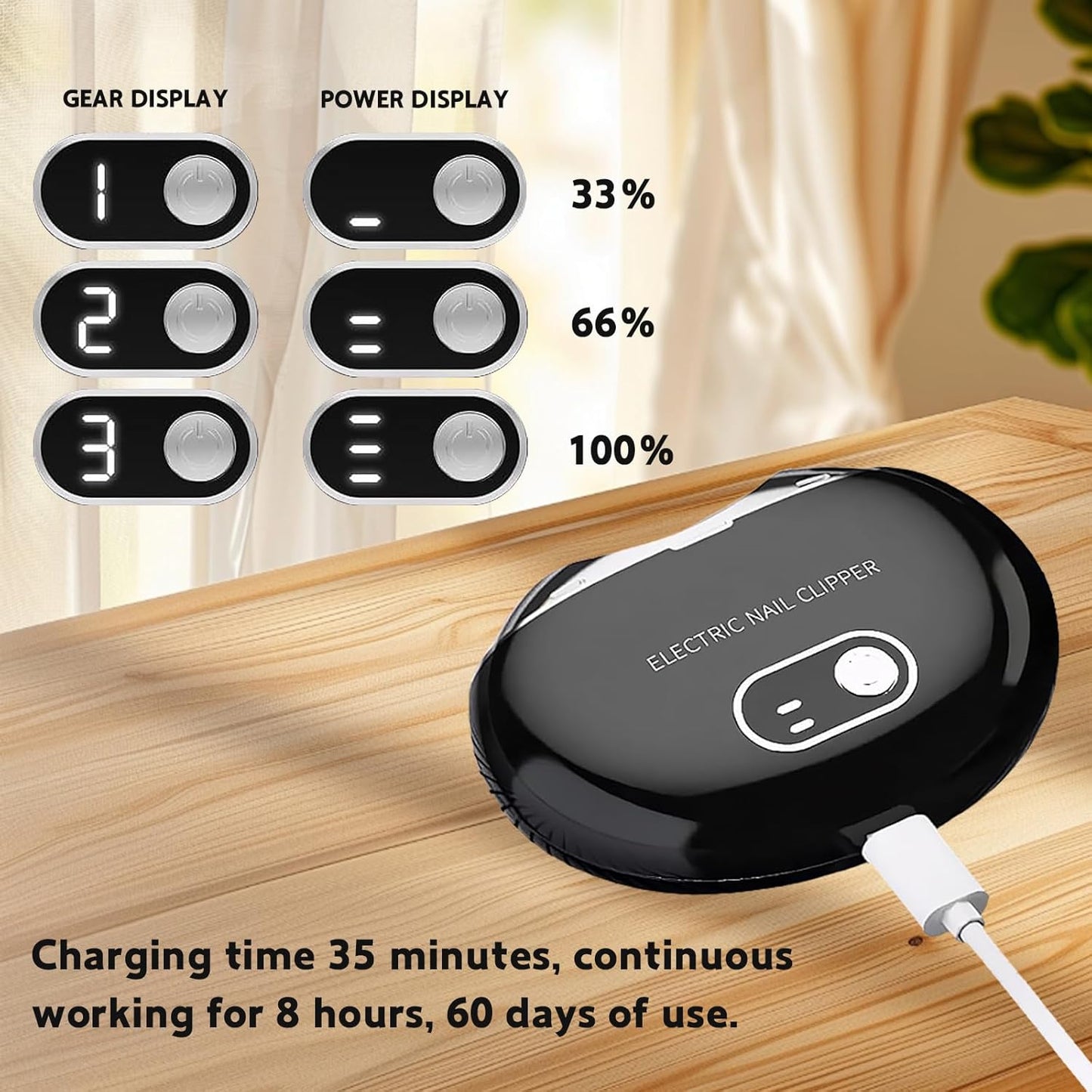 Electric Nail Clippers for Adult, 3-Speed Electric Automatic Nail Clipper for Baby, Kids, Seniors, Rechargeable Nail Trimmer with Nail Scraps Storage (Black)