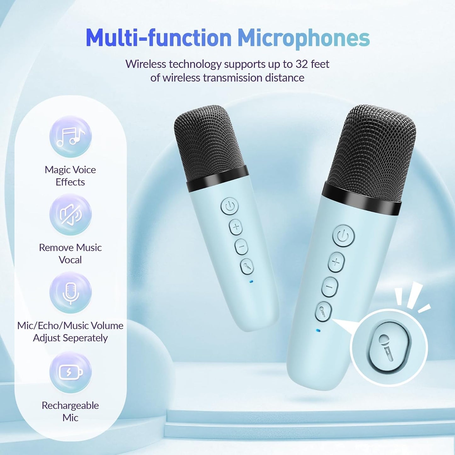 Mini Karaoke Machine：Portable Bluetooth Karaoke Microphone Singing Speaker with 2 Wireless Mic and Light Kids Adults,Christmas Birthday Gifts for Girls Boys Family Home Party(Green)