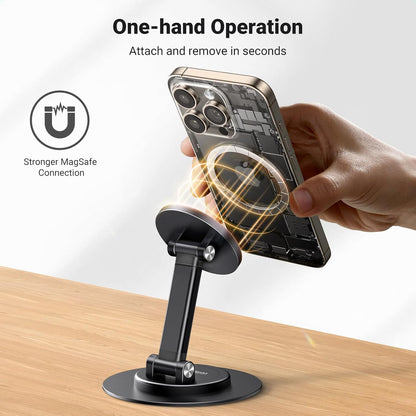 UGREEN Magsafe Phone Stand Magnetic Holder for Desk 360° Rotating Adjustable Height Foldable Portable Travel Mount Metal Ring Compatible with iPhone 16 15 Pro Max 14 13 12,Galaxy S24 Ultra S23