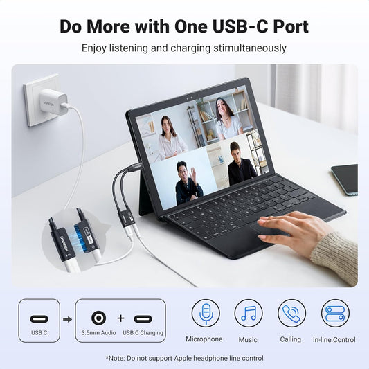 UGREEN Magnetic USB C to 3.5mm Audio Adapter and Charger 2 in 1 Hi-Res 32Bit/384KHz Aux to USB C with PD 60W Fast Charging Dongle Cable for iPhone 15 Pro Max, Galaxy S24 Ultra, Pixel 8, iPad Pro/Air - PuriLite