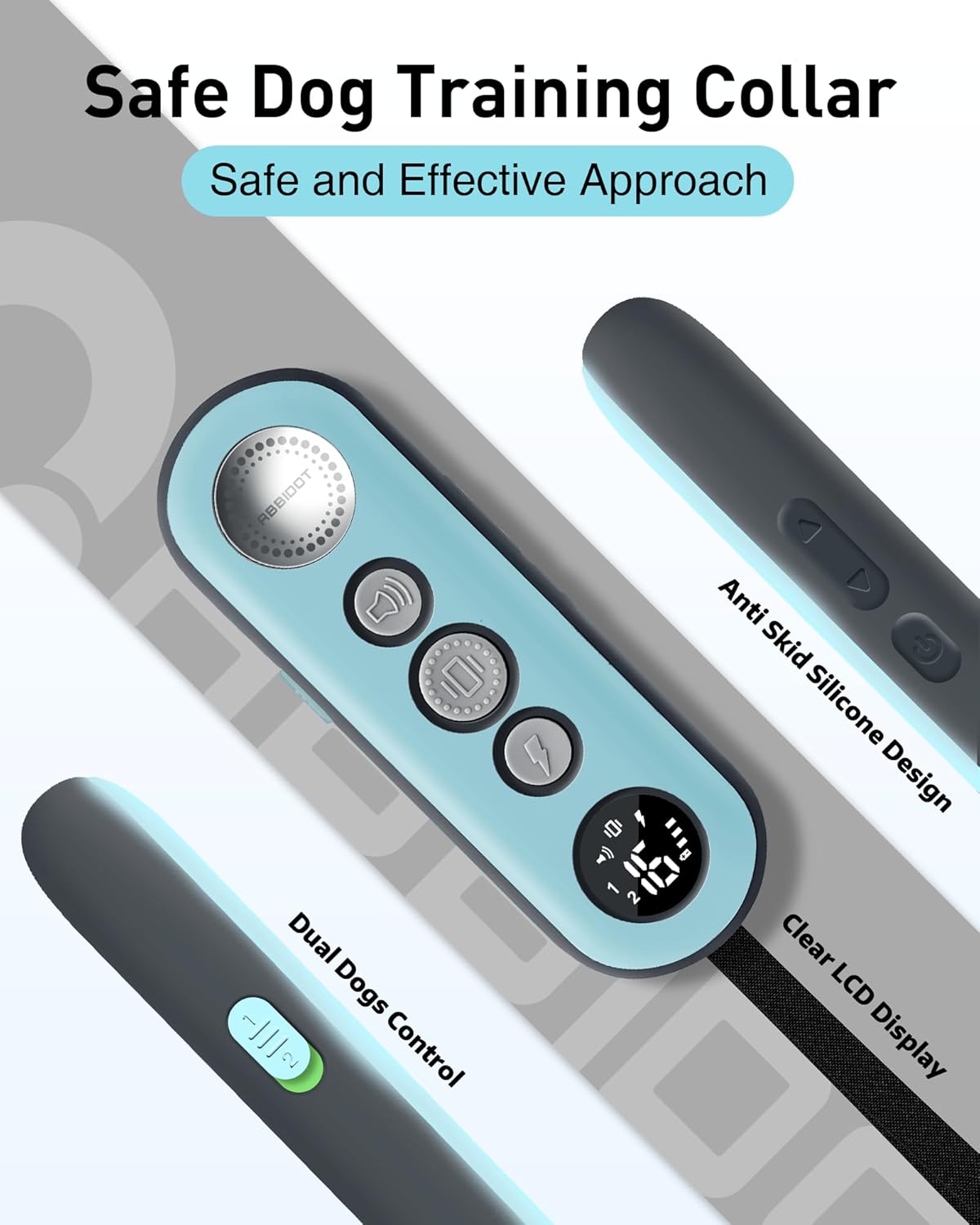 ABBIDOT Shock Collar (8-120 lbs) - Small Size Dog Training Collar with Remote Waterproof Rechargeable Dog Shock Collar with Remote E Collar for Small Medium Large Dogs (Light Blue)